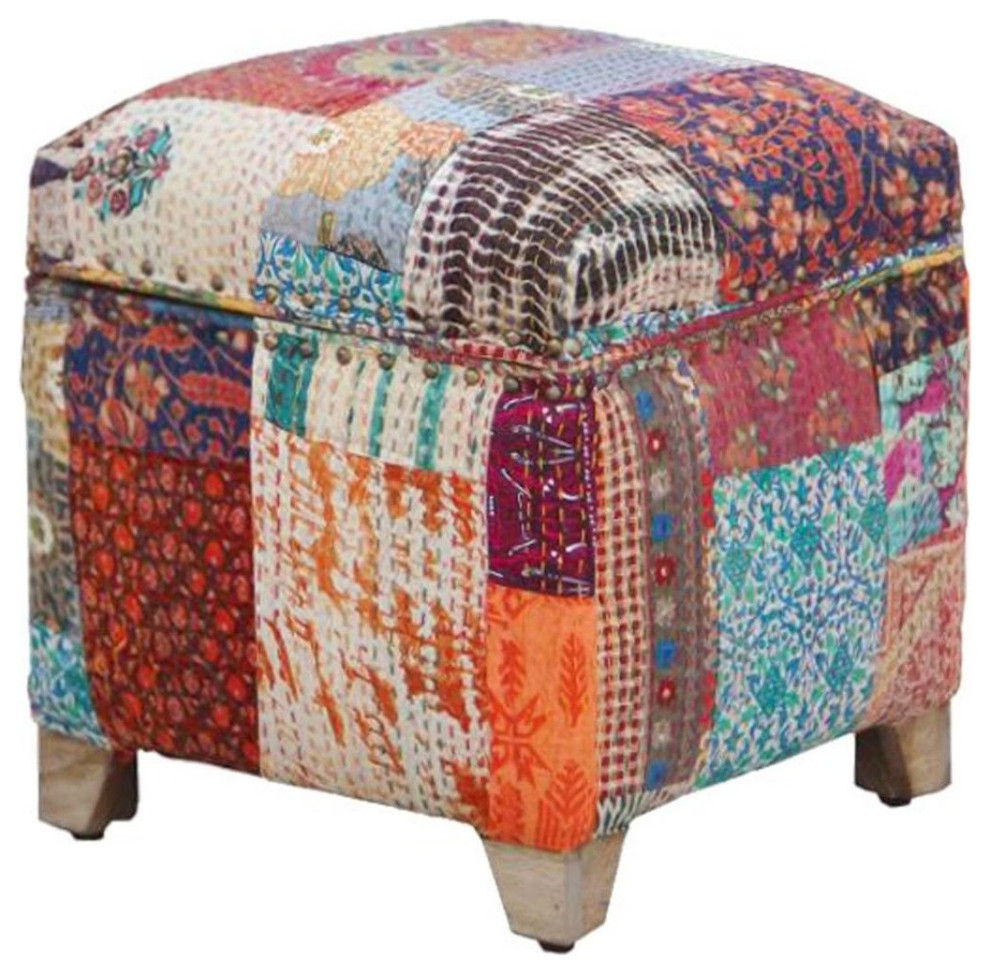 18 quotSmall Square Multicolor Boho Upholstered Storage Ottoman  Luca   Contemporary   Footstools And Ottomans   by Sideboards and Things  Houzz