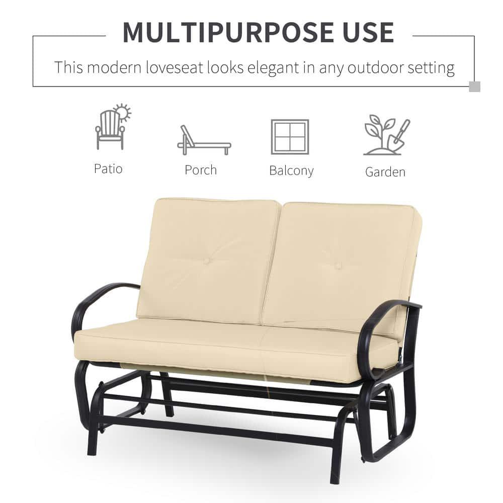 Outsunny Width in 4725 in Black Metal Outdoor Glider with Beige Cushion