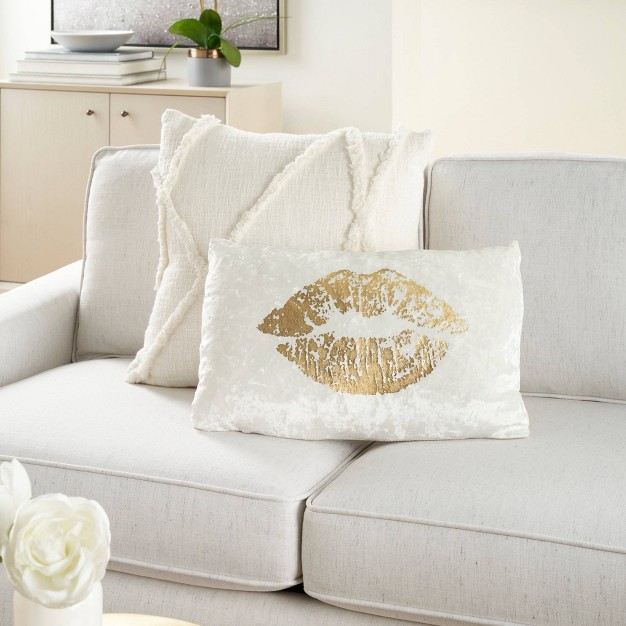 Luminescence Metallic Lips Lumbar Throw Pillow Gold