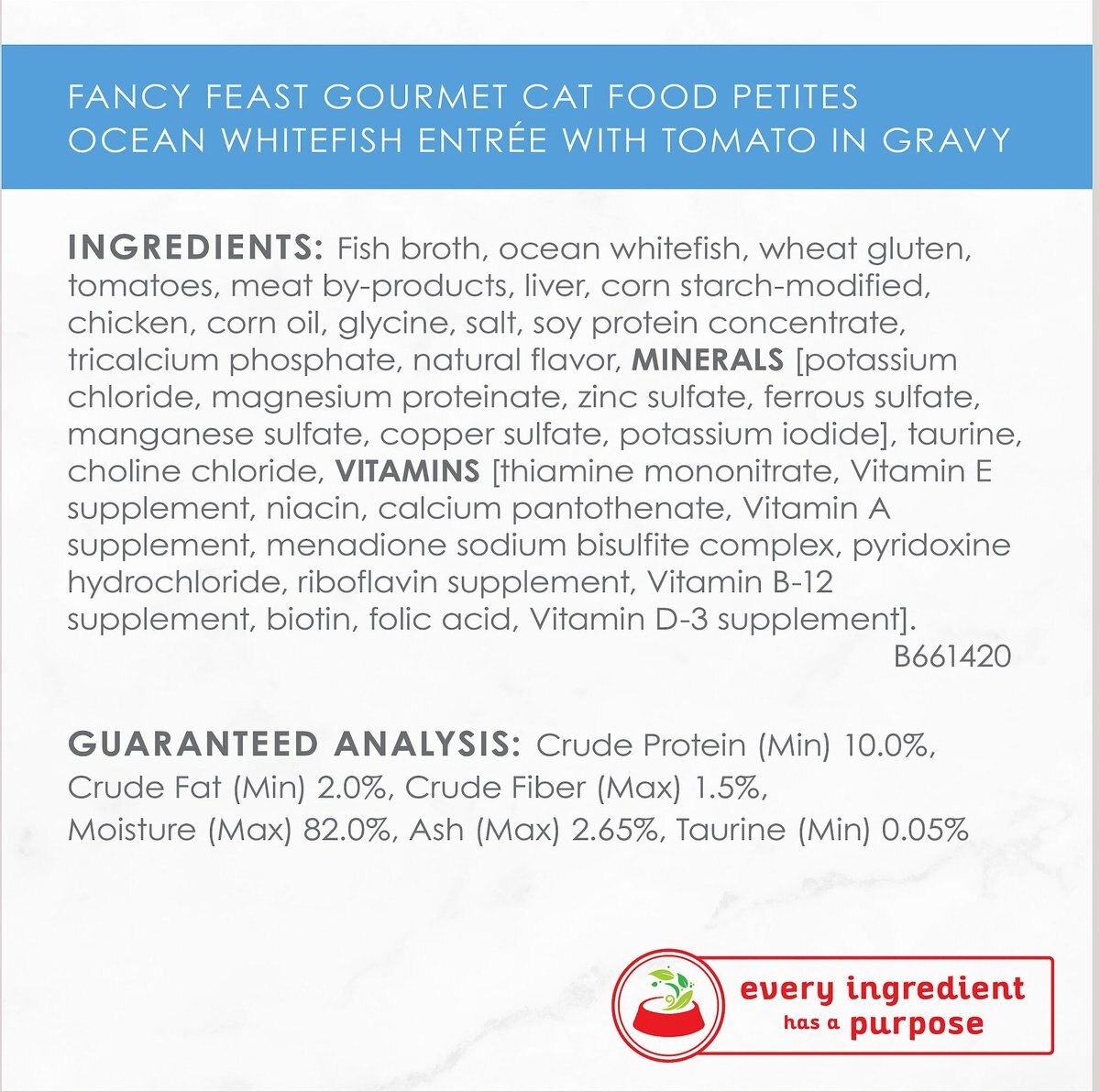 Fancy Feast Gourmet Gravy Wet Cat Food， Petites Ocean Whitefish With Tomato Entree， 2.8-oz tub， case of 12， 12 count