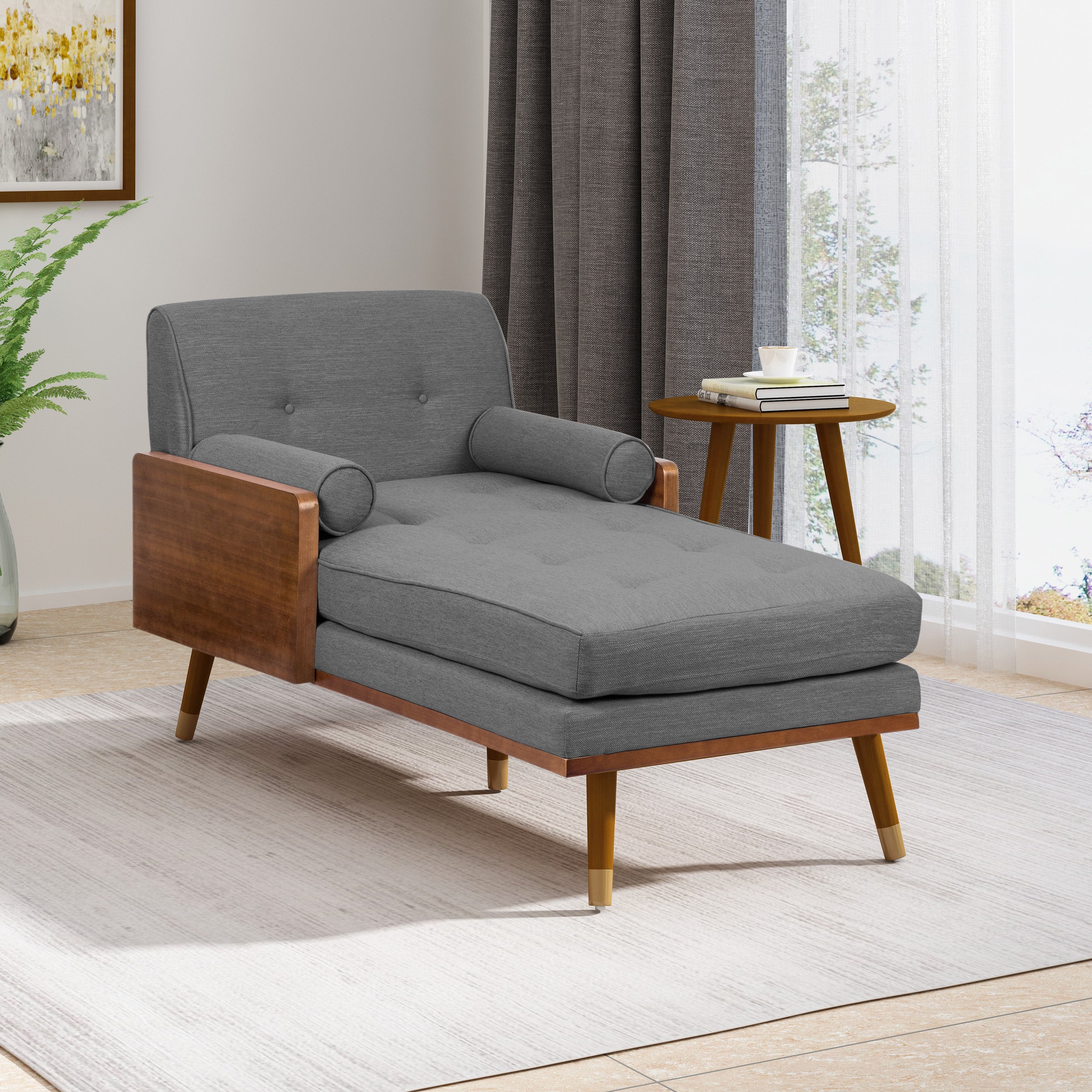 Pareesa Mid-Century Modern Fabric Chaise Lounge