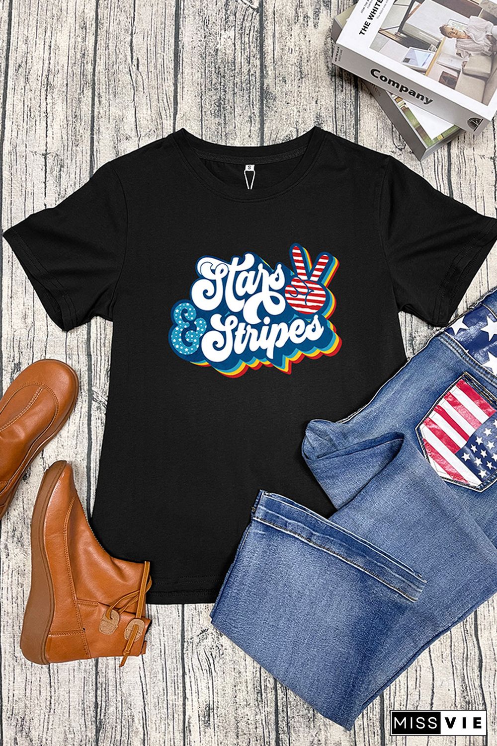 Stars & Stripes Retro Peace Graphic Tee Wholesale