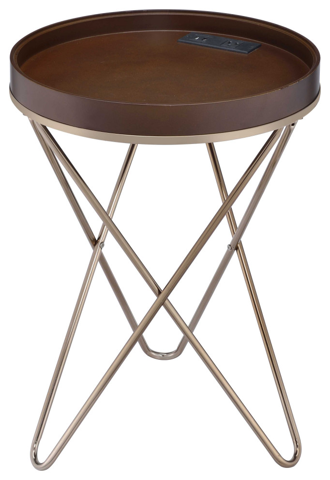 ACME Crary Side Table With USB Dock  Champagne   Midcentury   Side Tables And End Tables   by HedgeApple  Houzz