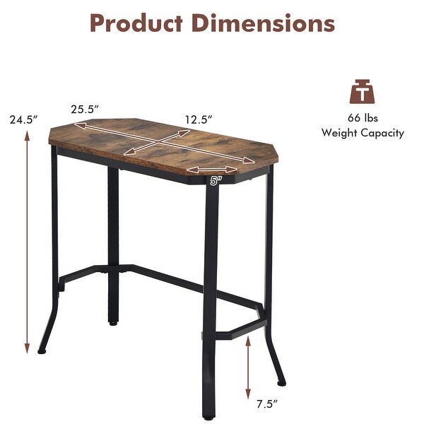 Costway Narrow End Side Sofa Table Stable Steel Frame for Living Room - 25.5'' x 12.5'' x 24.5''