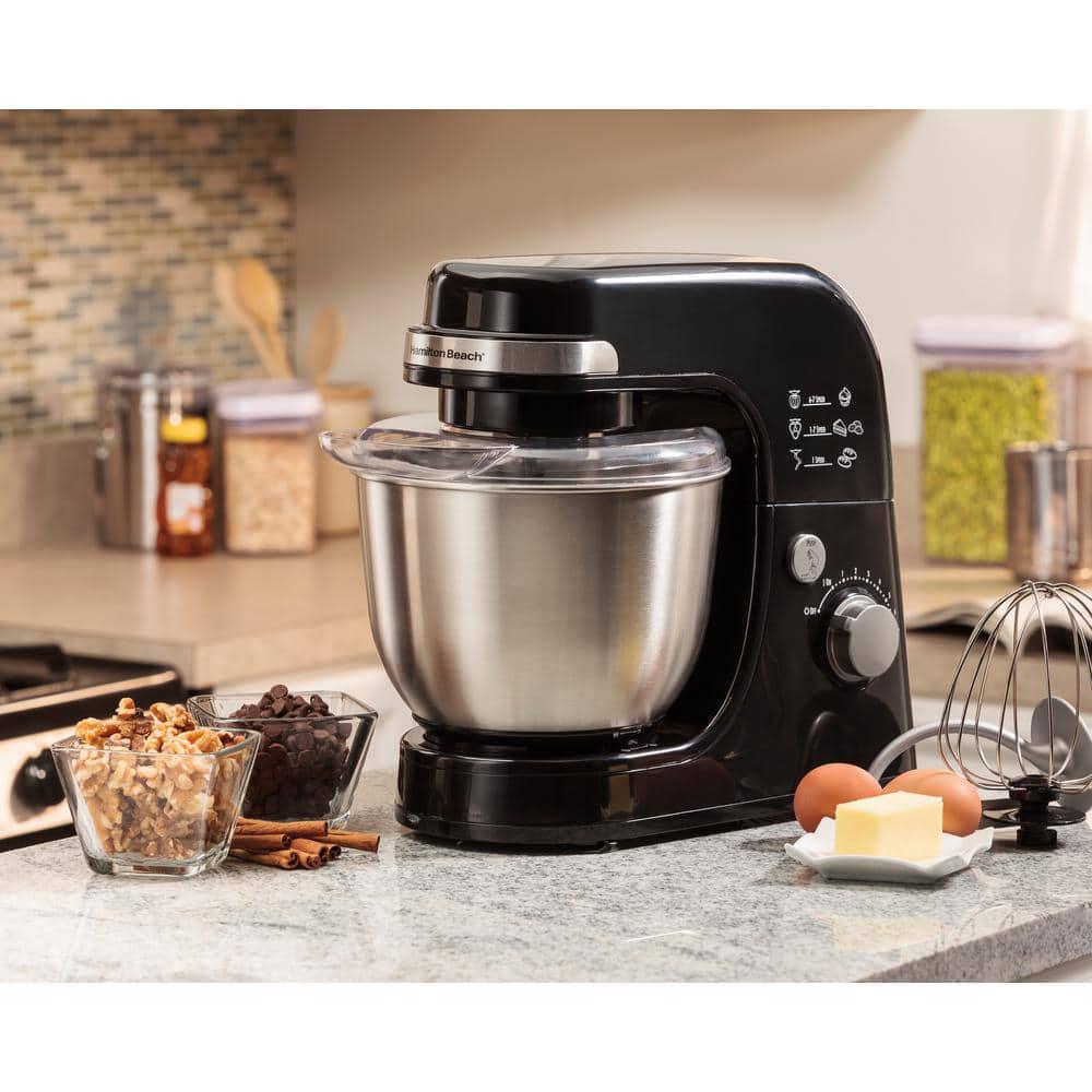 Hamilton Beach 4 qt 7speed Black Stand Mixer with Dough Hook Whisk and Flat Beater Attachments