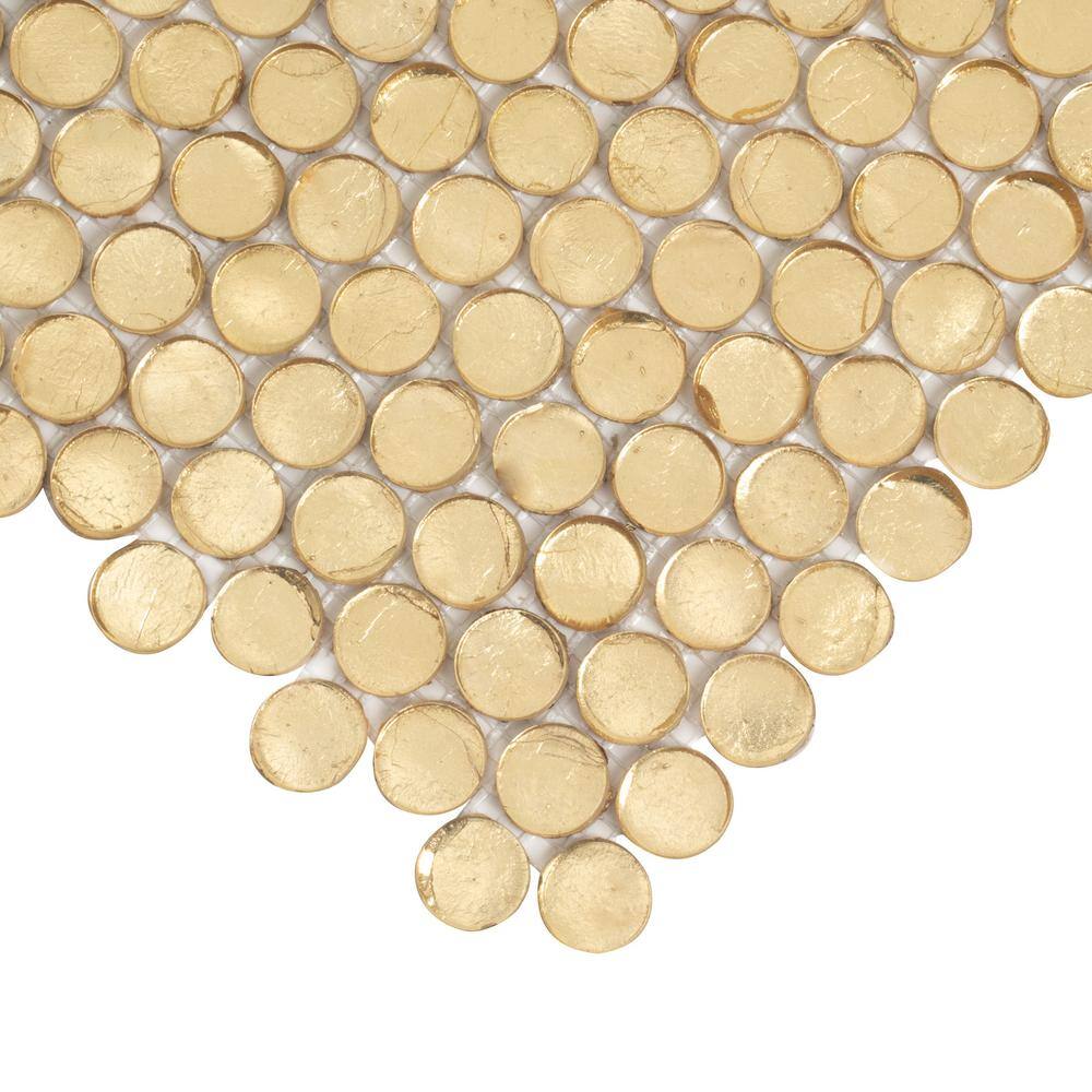 Apollo Tile Gold 12.2 in. x 12.2 in. Polished Penny Round Glass Mosaic Floor and Wall Tile (10-Pack) (10.34 sq. ft.Case) APLAPN8805A