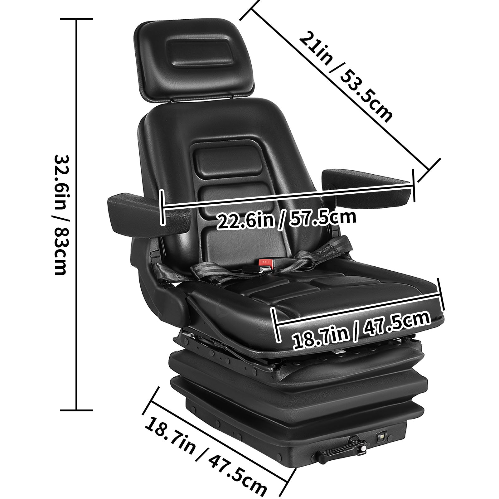 VEVOR Adjustable Suspension Backrest Headrest Foldable Forklift Seat with Slide Rails Replacement Truck Seat Heavy Duty for Tractor Forklift Excavator Skid Steer