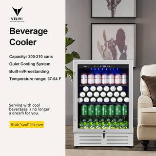 Velivi 24 in. 210 (12 oz.) Can Built-inFreestanding Beverage Cooler Fridge with Adjustable Shelves in Stainless Steel KMYL150HD