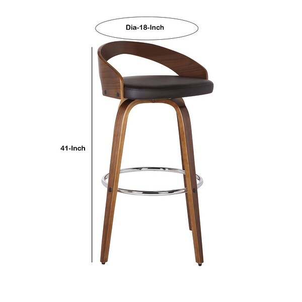 30 Inch Swivel Faux Leather Counter Height Barstool with Open Back， Brown