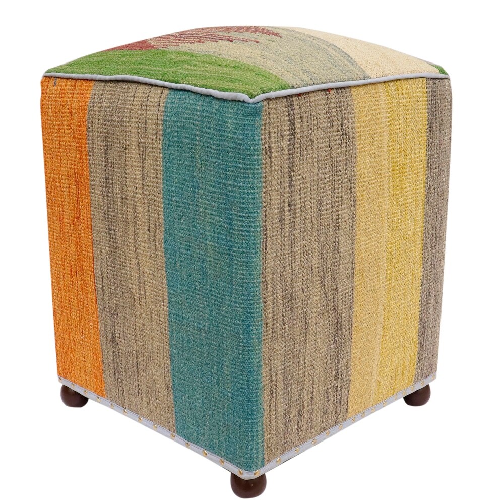 Boho Chic Catalano Handmade Kilim Upholstered Ottoman