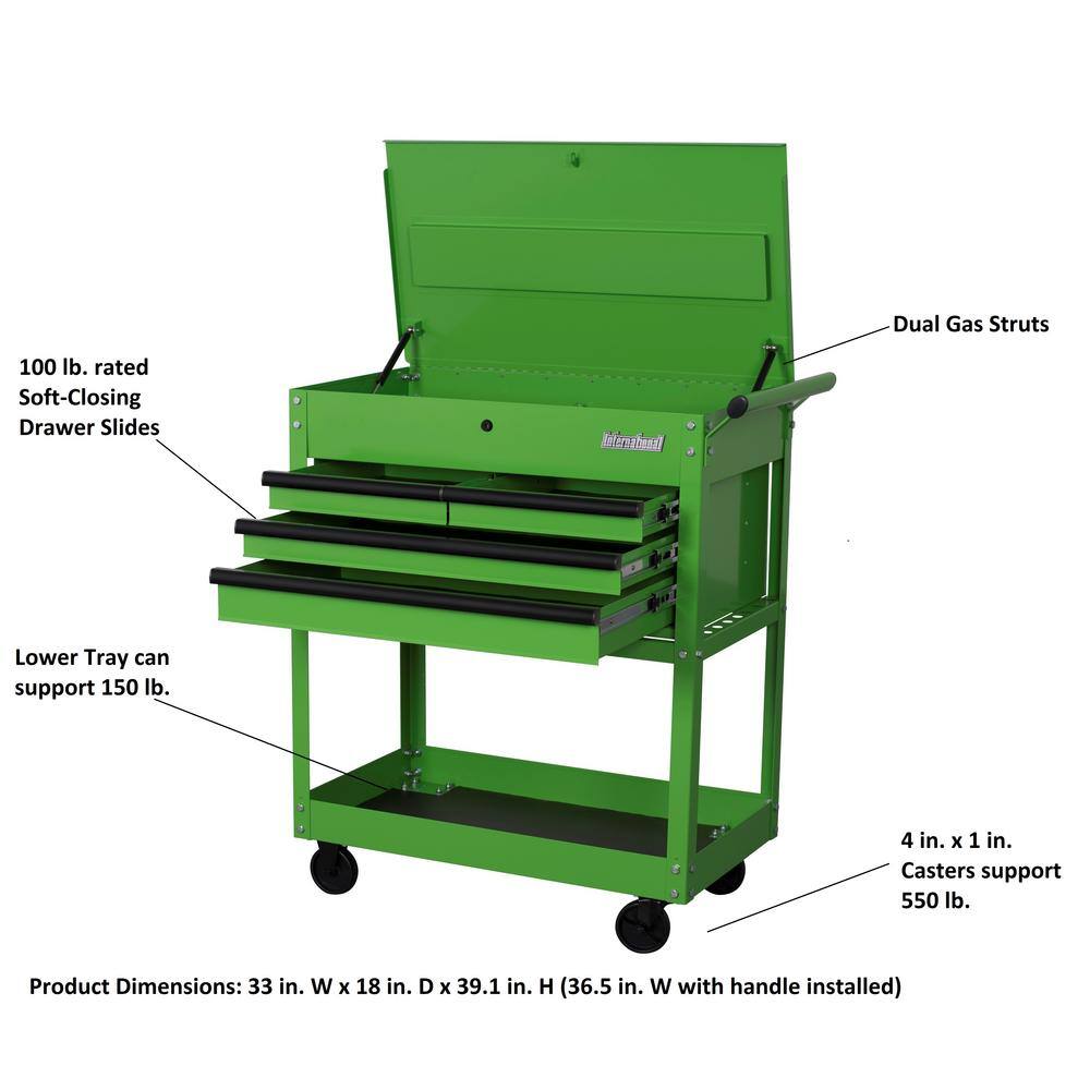 International 33 in. 4-Drawer Green Tool Cart INT33CART4GRN