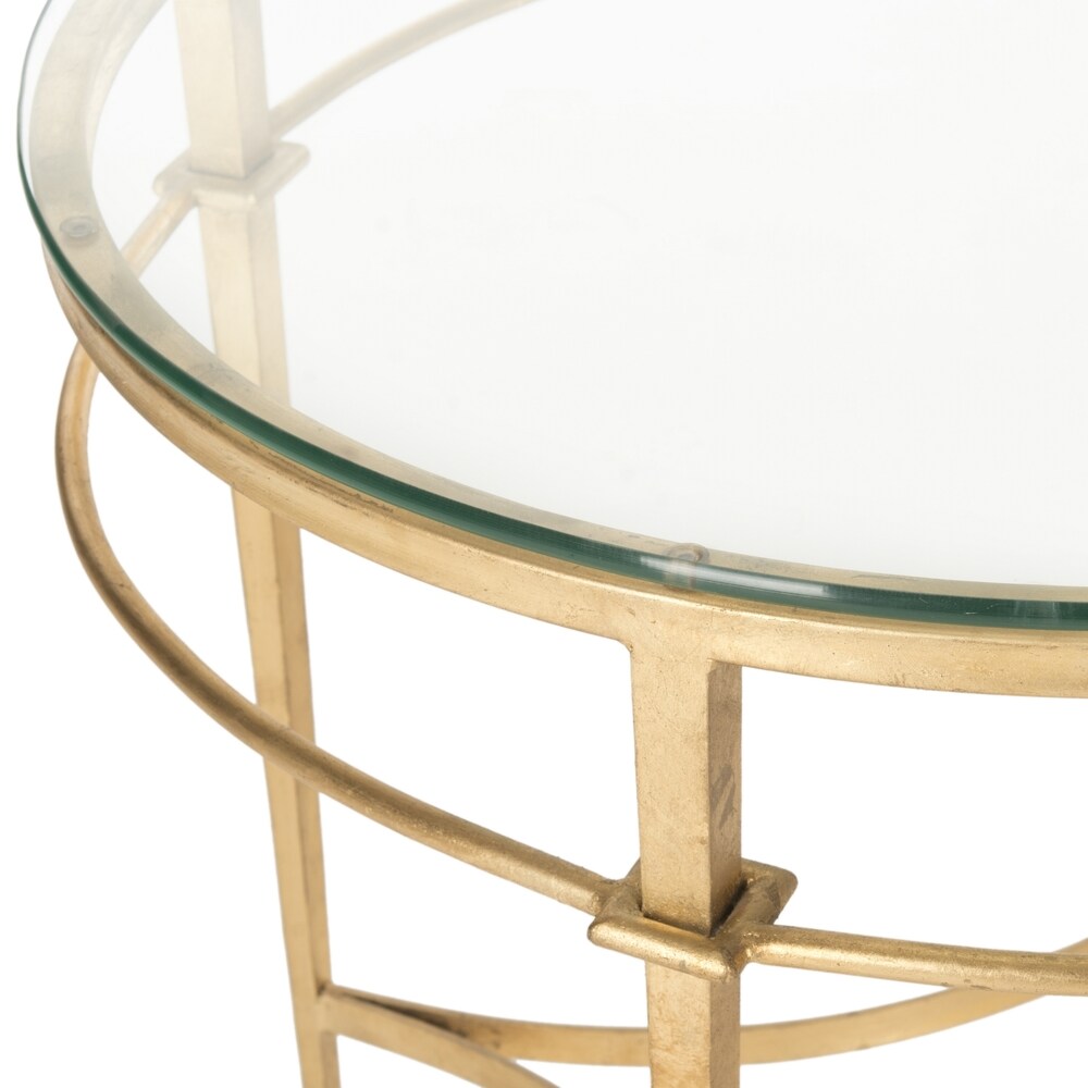 SAFAVIEH Couture Ingmar Round Antique Gold Glass Side Table   27\