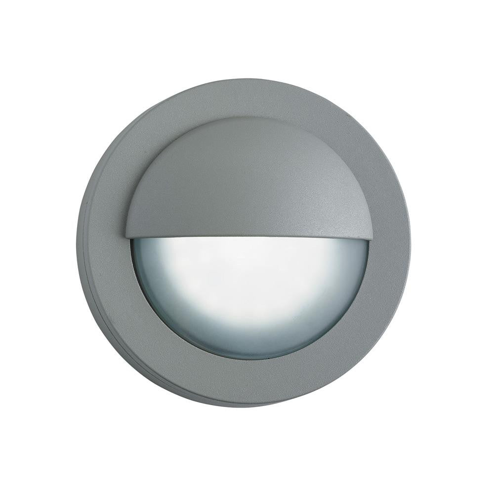 Searchlight 1402GY LED Grey Outdoor Modern Round Bulkhead Wall Light with Acid Glass