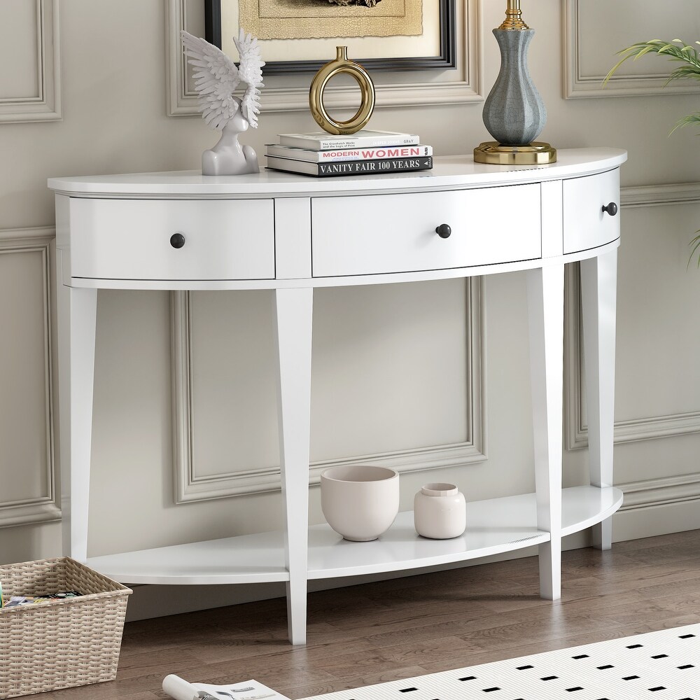 Modern Curved Console Table Solid Wood Sofa Table with 3 Drawers and 1 Shelf  End Table for Hallway  Entryway  Living Room