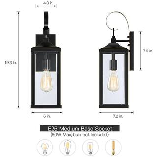 TRUE FINE Jefferson 19.3 in. 1-Light Large Black Hardwired Outdoor Wall Lantern Sconce TD40016OT