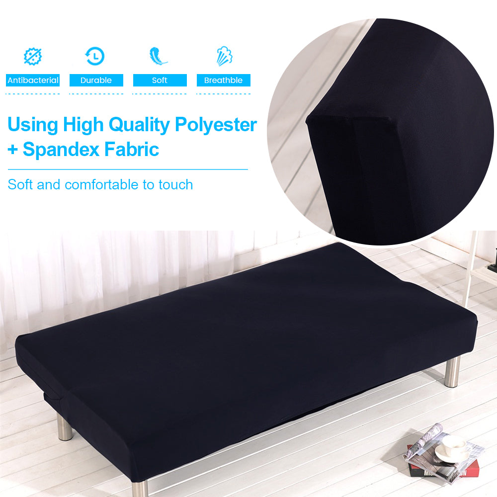 Elastic Futon Sofa Slipcover, Armless Sofa Bed Cover Furniture Protector Couch Cover for Pets Kids Children, Black