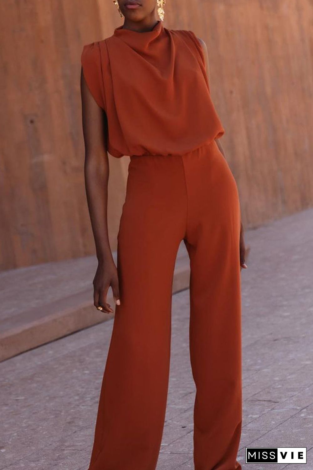 Casual Simplicity Solid Backless Half A Turtleneck Regular Jumpsuits