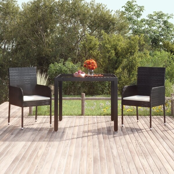 vidaXL Patio Table with Glass Top Black/Gray multisize Poly Rattan