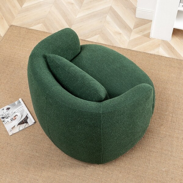 Poly Blend Boucle Fabric Upholstered Swivel Armchair