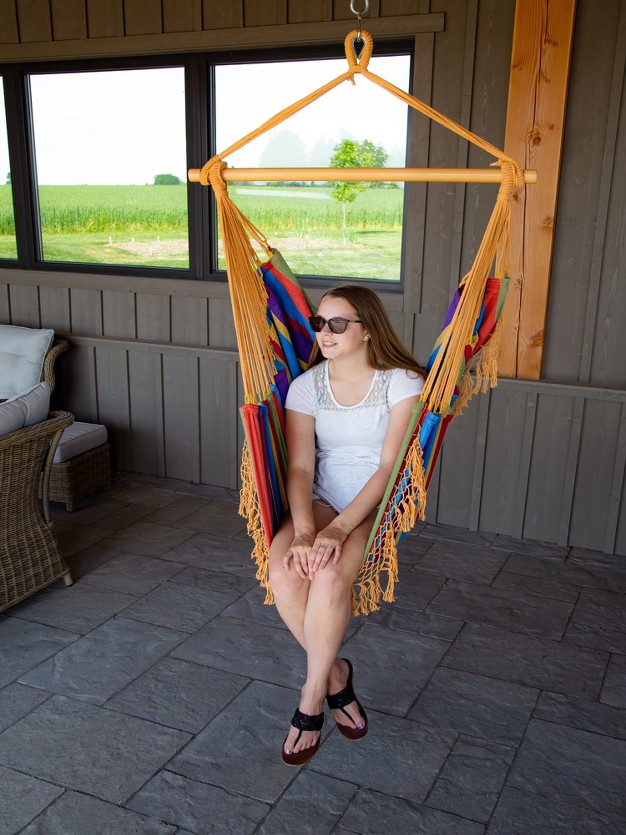 The Hamptons Collection 72 Yellow And Blue Brazilian Style Hammock Chair With A Hanging Bar