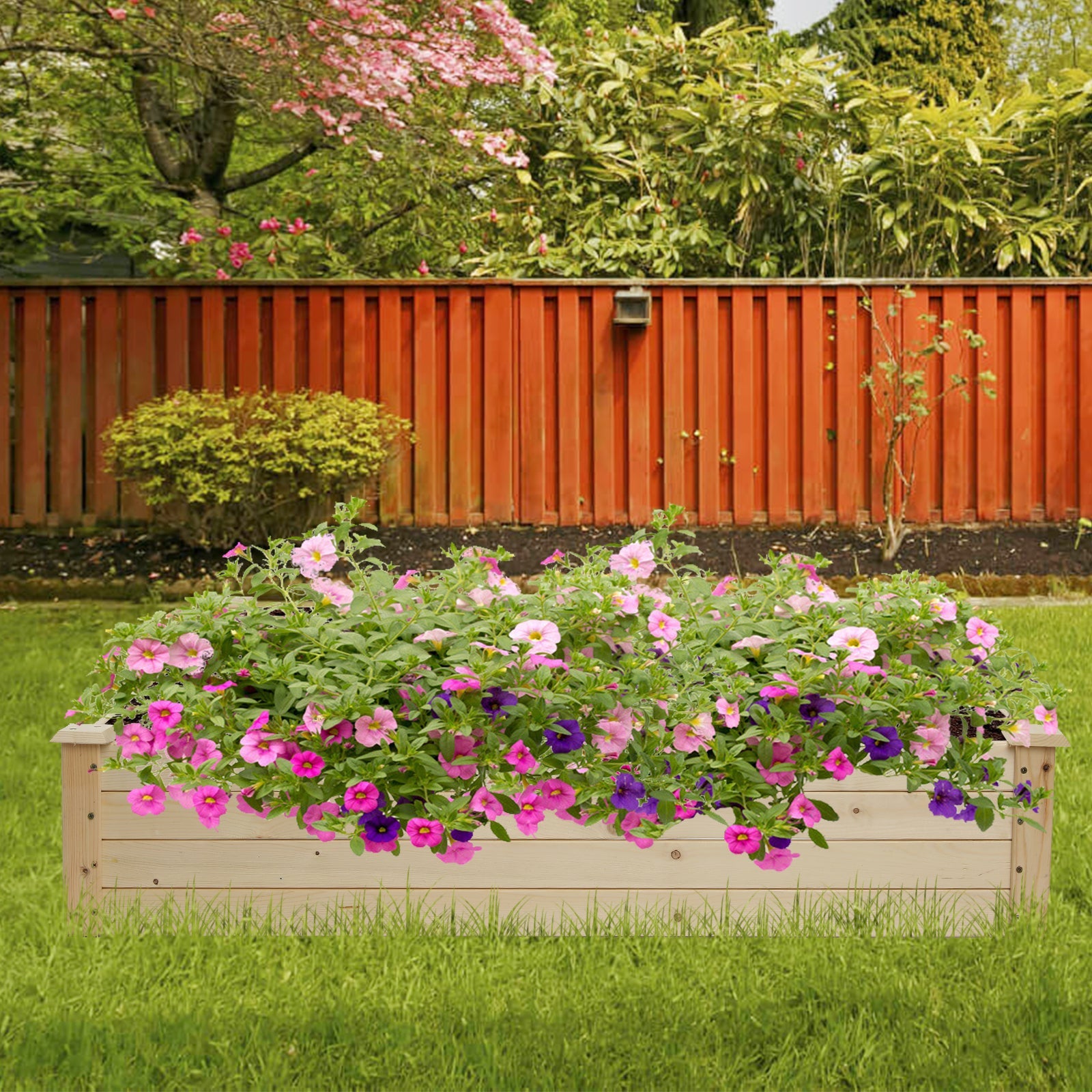 Herbs Raised Garden Bed, Outdoor Wood Planter Bed Flower Box Kit, Elevated Flower Planter Box Kit for Vegetables Fruits Herb Grow Yard Gardening, Natural, SS2447