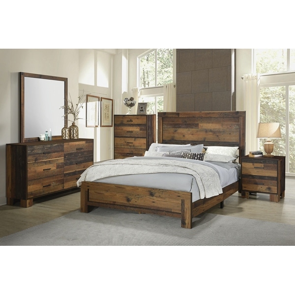 Agius Rustic Pine 5-piece Panel Bedroom Set - - 33987919