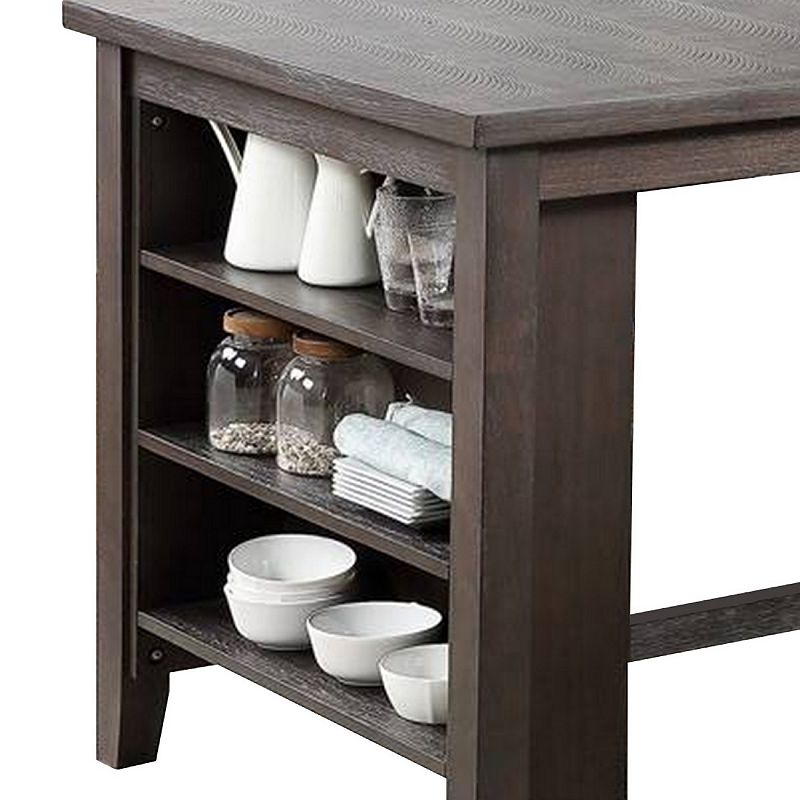 Counter Height Table with 3 Open Compartments， Large， Dark Brown