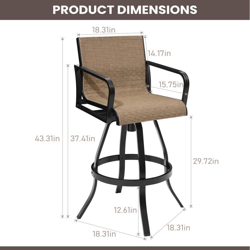 Pellebant Swivel Aluminum Outdoor Bar Stool in Brown (2-Pack) PB-ST008BRN-2