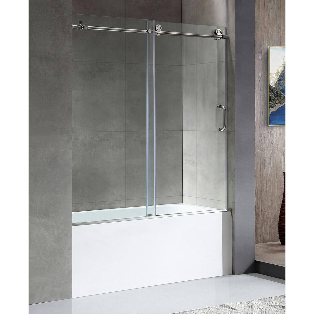 ANZZI 5 ft. Right Drain Tub in White with 60 in. x 62 in. Frameless Sliding Tub Door with Chrome Finish Hardware SD1701CH-3060R