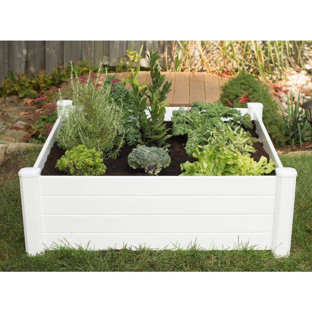 Vigoro 4 ft. x 4 ft. x 15 in. White Vinyl Raised Garden Bed 26001V