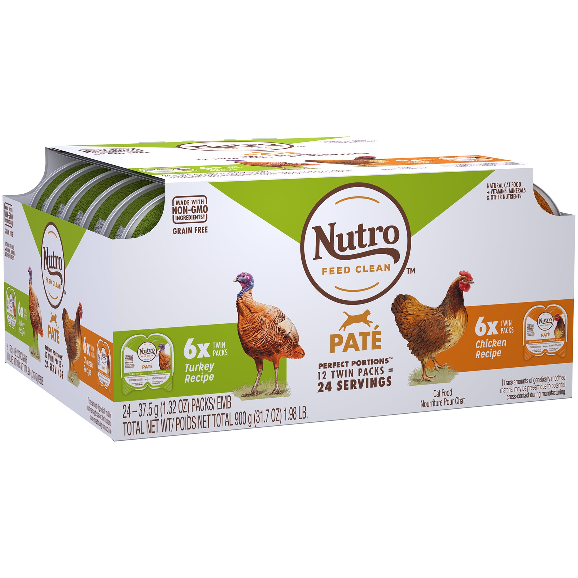 Nutro Perfect Portions Pate Multi-Pack Real Chicken  Turkey Wet Cat Food， 1.98 lbs.， Count of 12