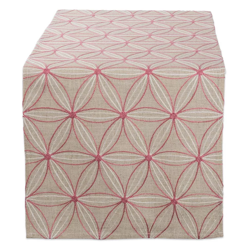 70 Beige and Pink Floral Embroidered Table Runner