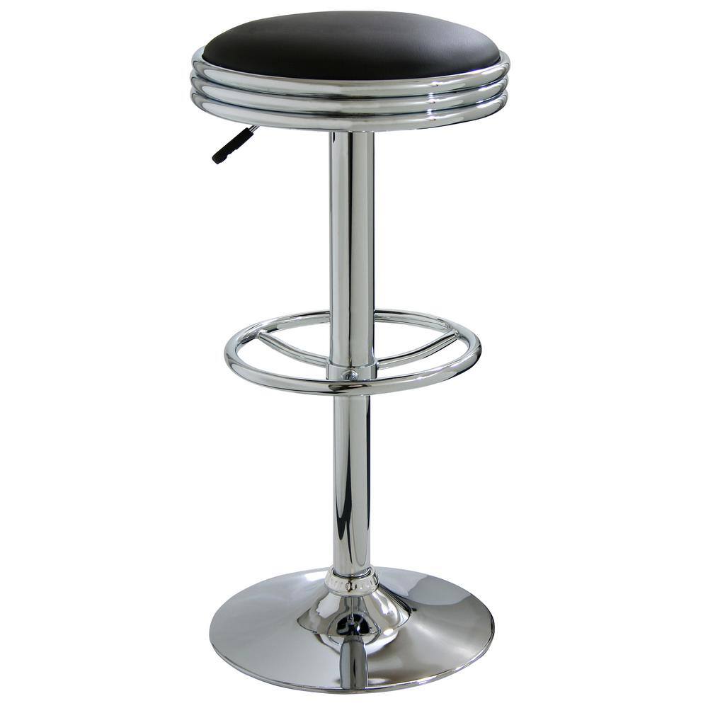 AmeriHome Retro Soda Shop 23.5 in. Black Cushioned Backless Chrome Adjustable Height Bar Stool BS1208