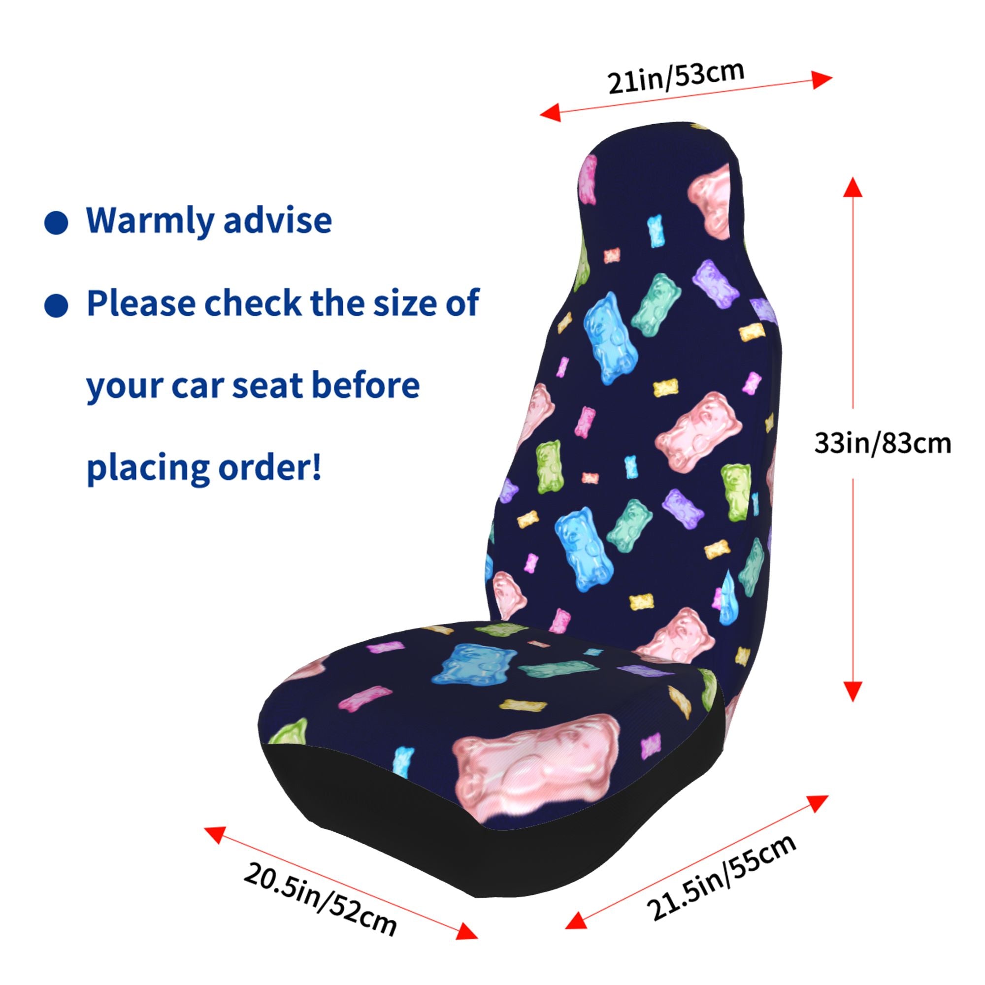 ZICANCN Car Seat Covers Front Seats Only，Gummy Bear Pattern Blue Automotive Seat Covers Protectors for Cars Trucks Suv 2 Pack