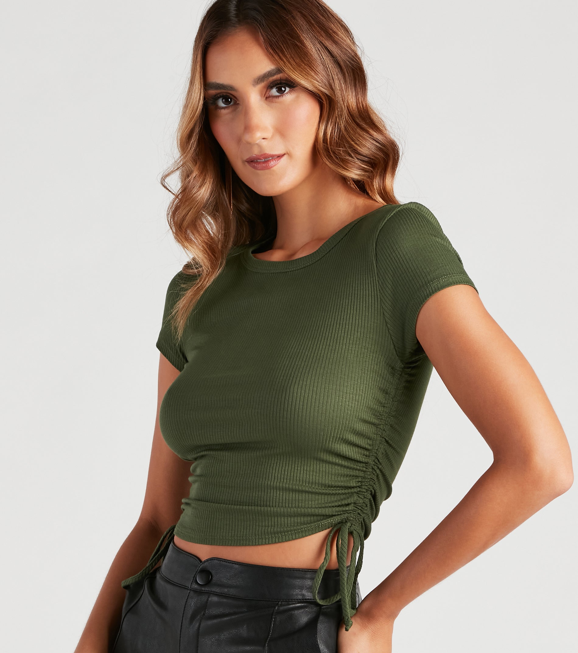 Pull Me In Ruched Ribbed Knit Crop Top