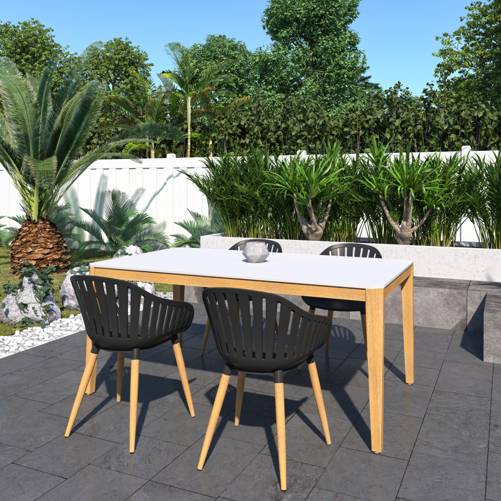 Amazonia Romagna 170 quotWhite 5 Person Outdoor Rectangular Dining Set   Midcentury   Outdoor Dining Sets   by Amazonia  Houzz