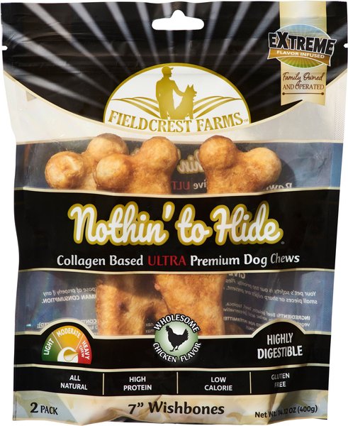 Fieldcrest Farms Nothin To Hide 7-in Ultra Wishbone Chicken Dog Treats， 2 count