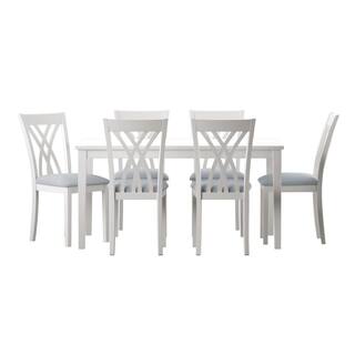 Powell Company Peterson White Rectangular 7-Piece Dining Set with Grey Woven Seats HD1144D19