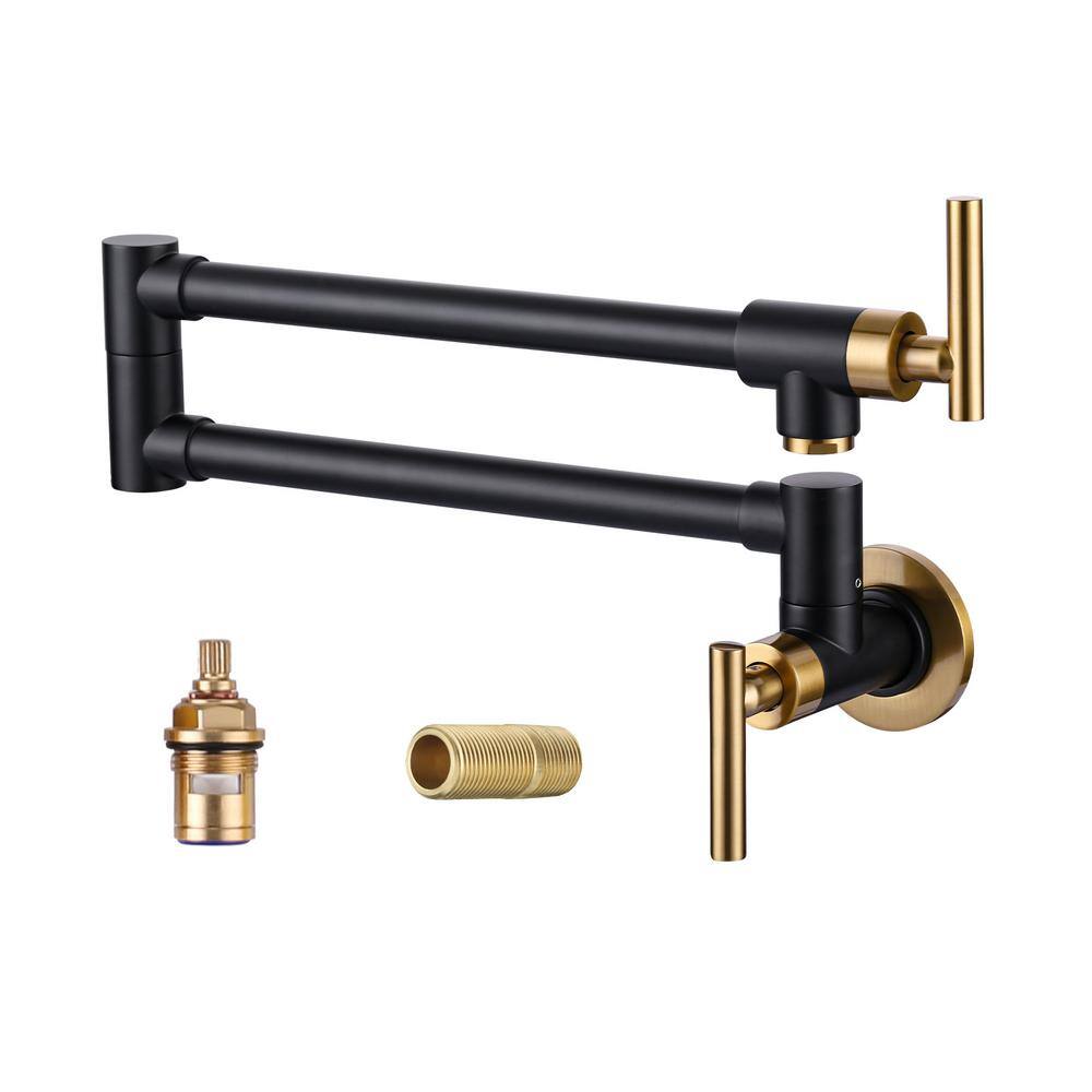 ARCORA Brass Double Handle Wall Mount Pot Filler in Gold  Black AR7101200GB