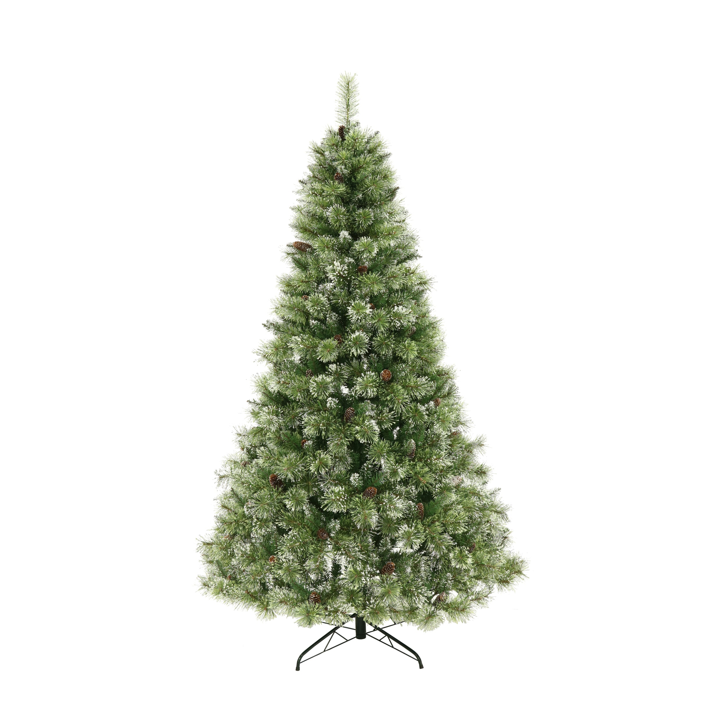 7.5-foot Cashmere Pine and Mixed Needles Pre-Lit Clear LED Hinged Artificial Christmas Tree with Snow and Glitter Branches and Frosted Pinecones