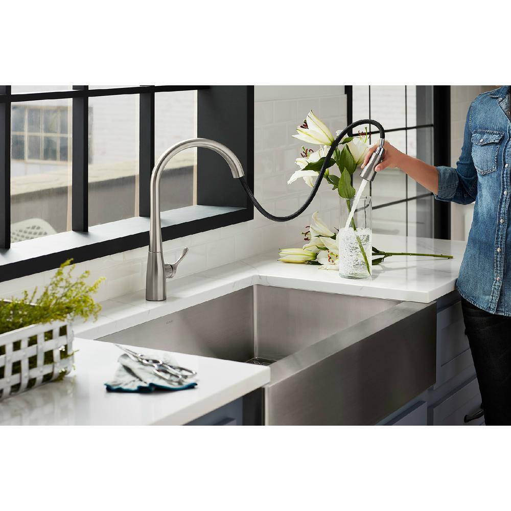 KOHLER Simplice Single-Handle Pull-Down Sprayer Kitchen Faucet with DockNetik and Sweep Spray in Vibrant Stainless K-596-VS