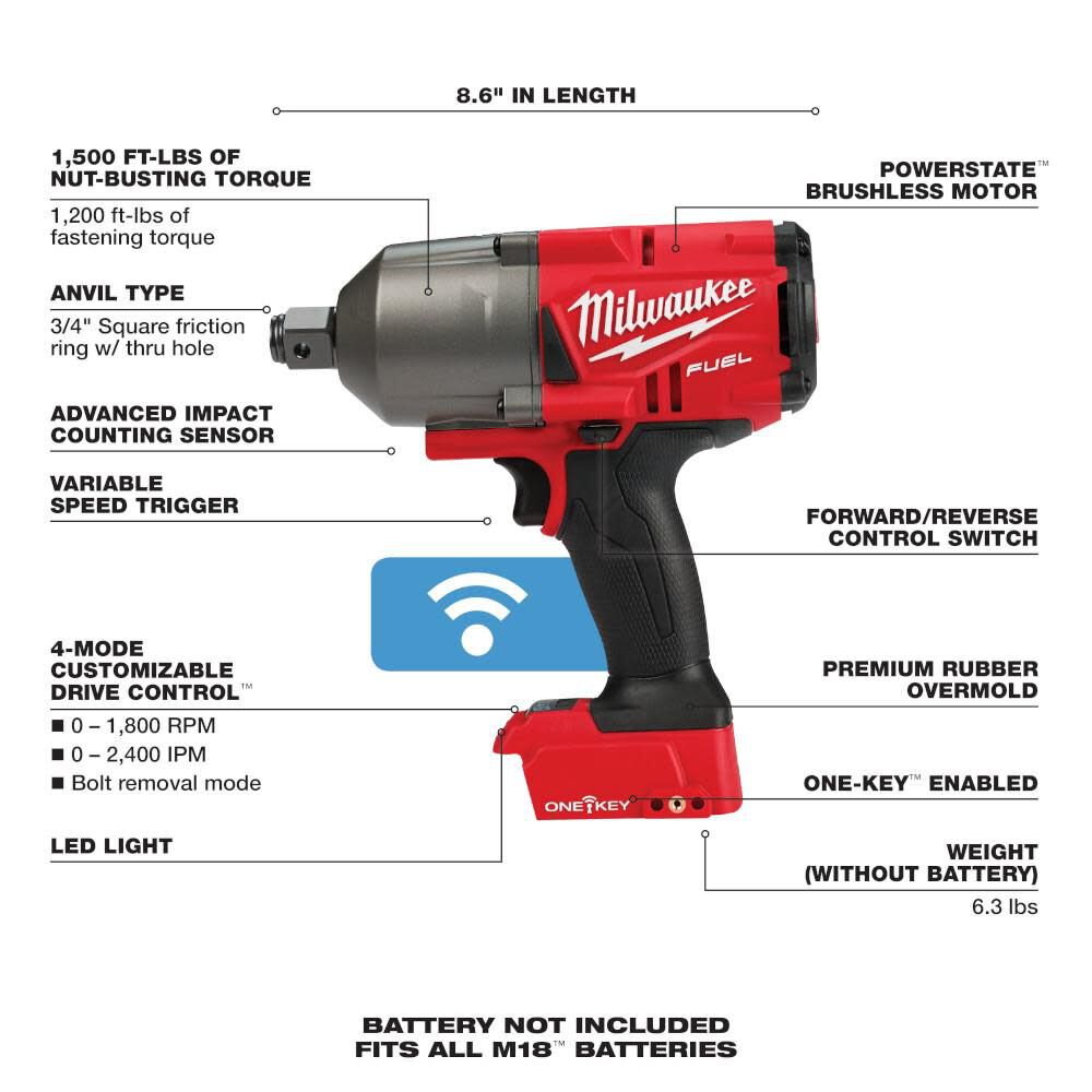 Milwaukee M18 FUEL with ONE-KEY High Torque Impact Wrench 3/4 in. Friction Ring 2864-20 from Milwaukee