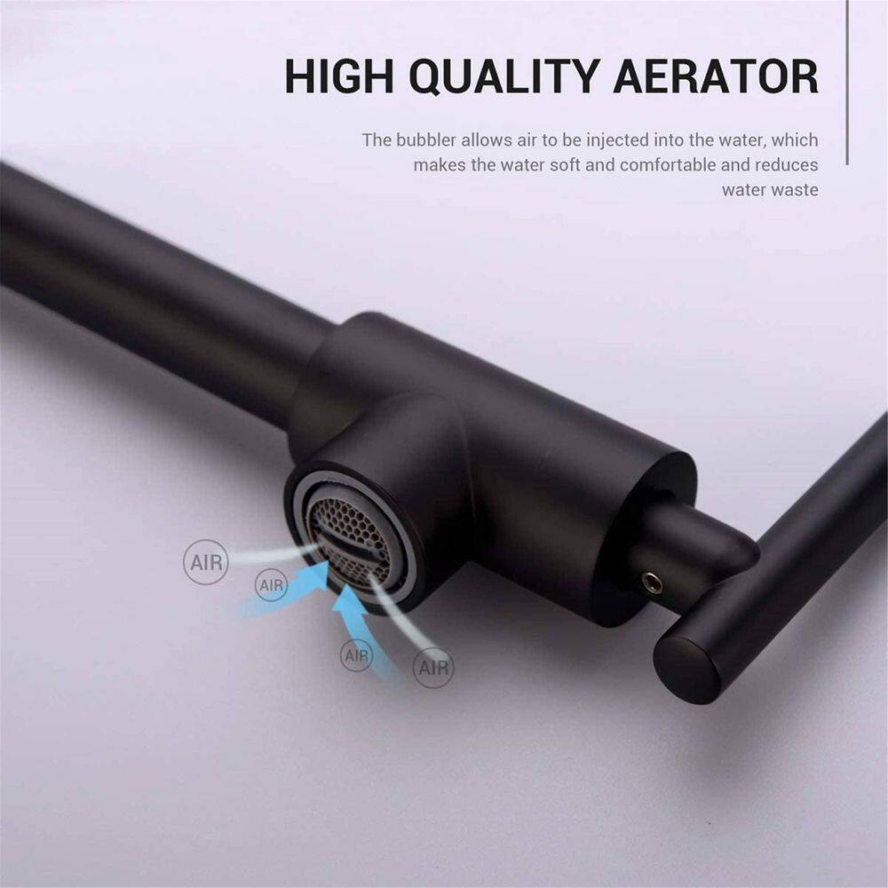 FLG Wall Mounted Pot Filler Double Handle Kitchen Faucet Modern Countertop Retractable 1 Hole Commercial Tap in Matte Black DD-0004-MB