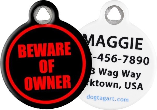 Dog Tag Art Beware of Owner Personalized Dog and Cat ID Tag