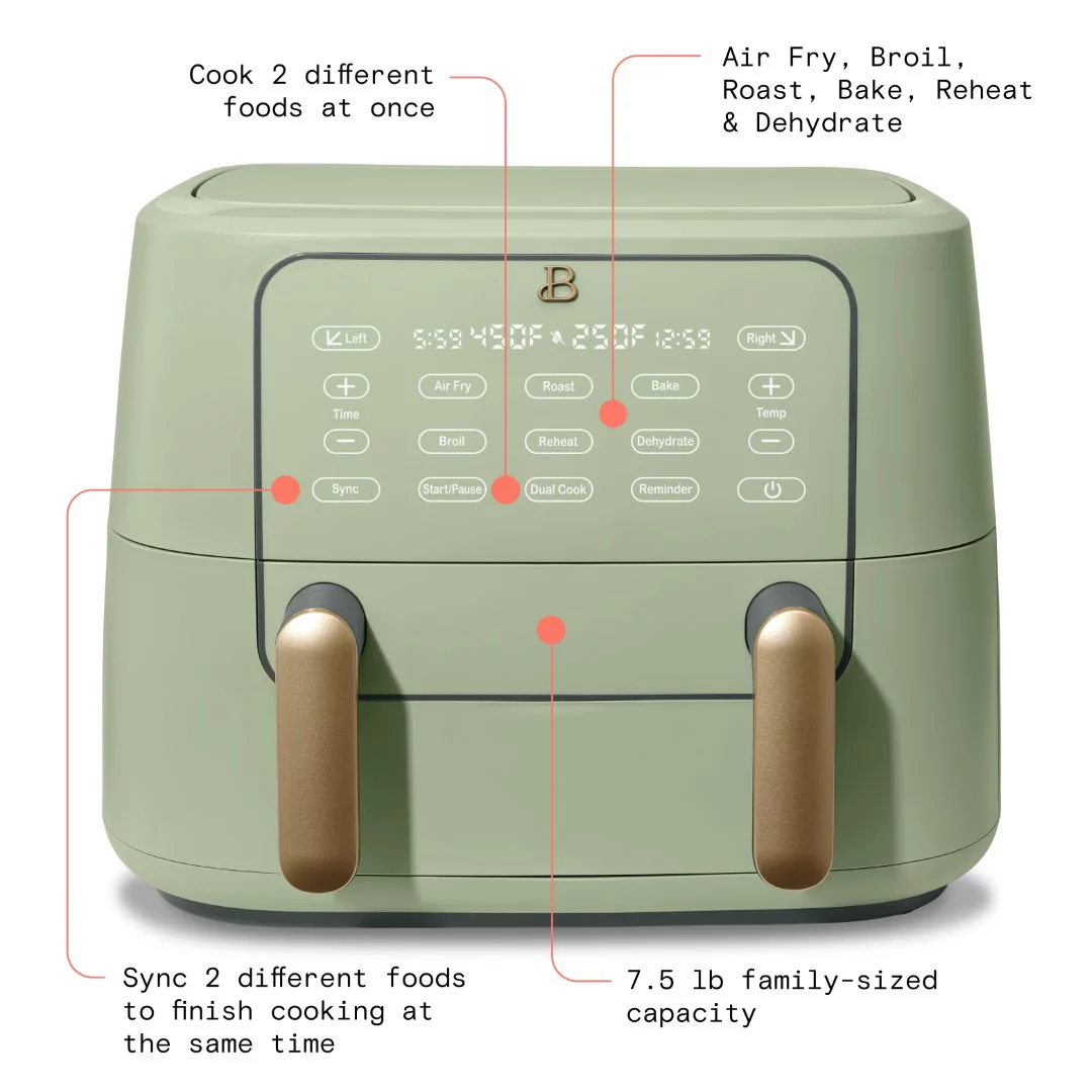 Beautiful 9QT TriZone Air Fryer， Sage Green by Drew Barrymore