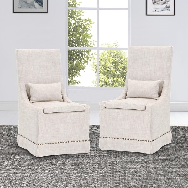 Dining Chair with Slip On Cover and Nailhead Trim， Set of 2， Cream
