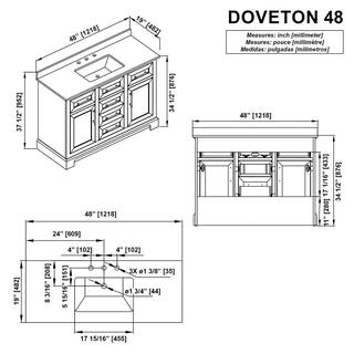 Home Decorators Collection Doveton 48 in. W x 19 in. D x 34.50 in. H Freestanding Vanity in Weathered Tan with White Engineered Stone Top Doveton 48WT