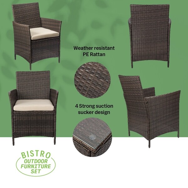 Pyramid Home Decor Rattan 3piece Patio Bistro Set