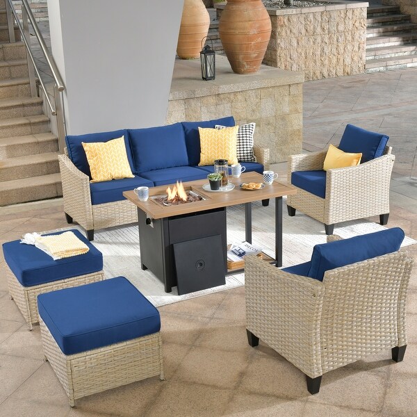 XIZZI 6Piece Outdoor Patio Wicker Furniture with Fire Pit Table