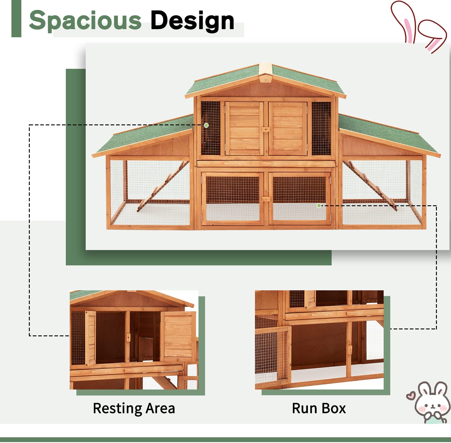 Yoleny Rabbit Hutch Wooden Two Story Bunny Cage Indoor Rabbit Cage Outdoor， Guinea Pig House Hamster Hideout， Galvanized Mesh Wires， Weatherproof Asphalt Roof